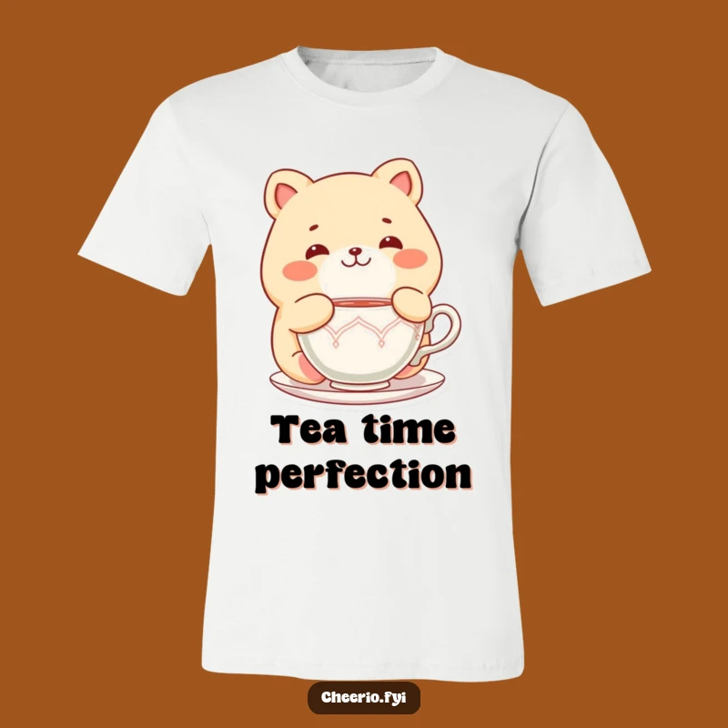 Funny Chubby Cat T-Shirt: Delighted Tea Drinker Graphic Tee
