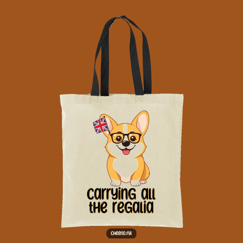 Funny Corgi Monocle Union Jack Tote Bag: Stylish British Pup Style