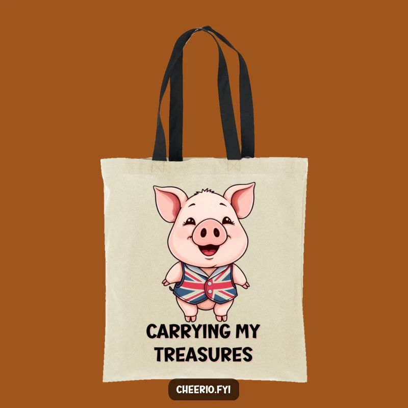 Funny Happy Pig Tote Bag - British Charm Carryall, Perfect Funny Gift!