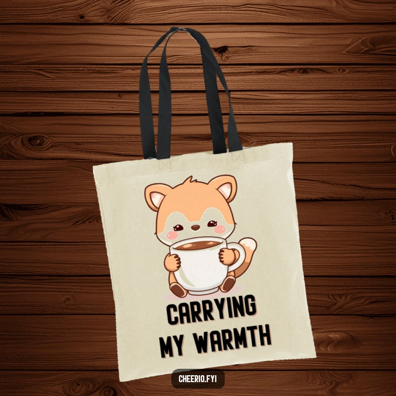Funny Tote Bag with an animal character offering a warm cup of cocoa, great for carrying essentials with a cozy touch.