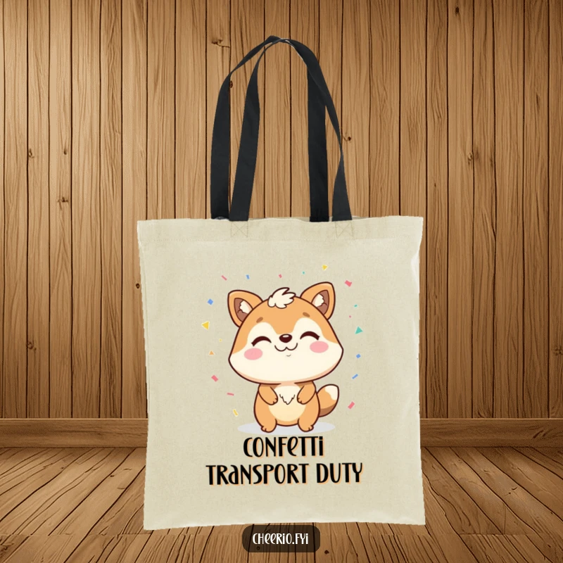 Funny tote bag showcasing a happy animal with a confident smirk, throwing handfuls of confetti, perfect for carrying party essentials.