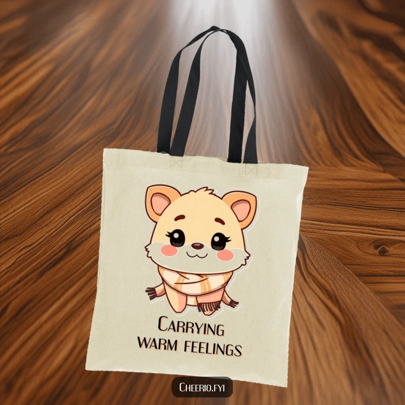 Funny creature scarf tote bag, perfect for carrying daily essentials with a touch of friendly warmth.