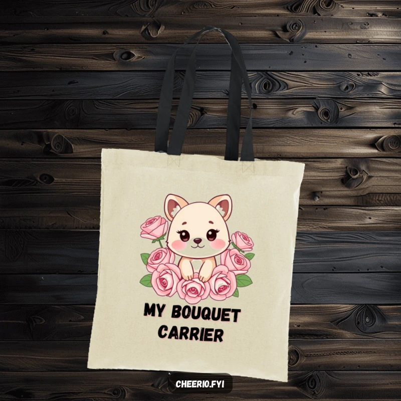 Funny tote bag with a cheeky animal amidst stylized roses, perfect for carrying essentials with a dose of humor and style, ideal funny gift.