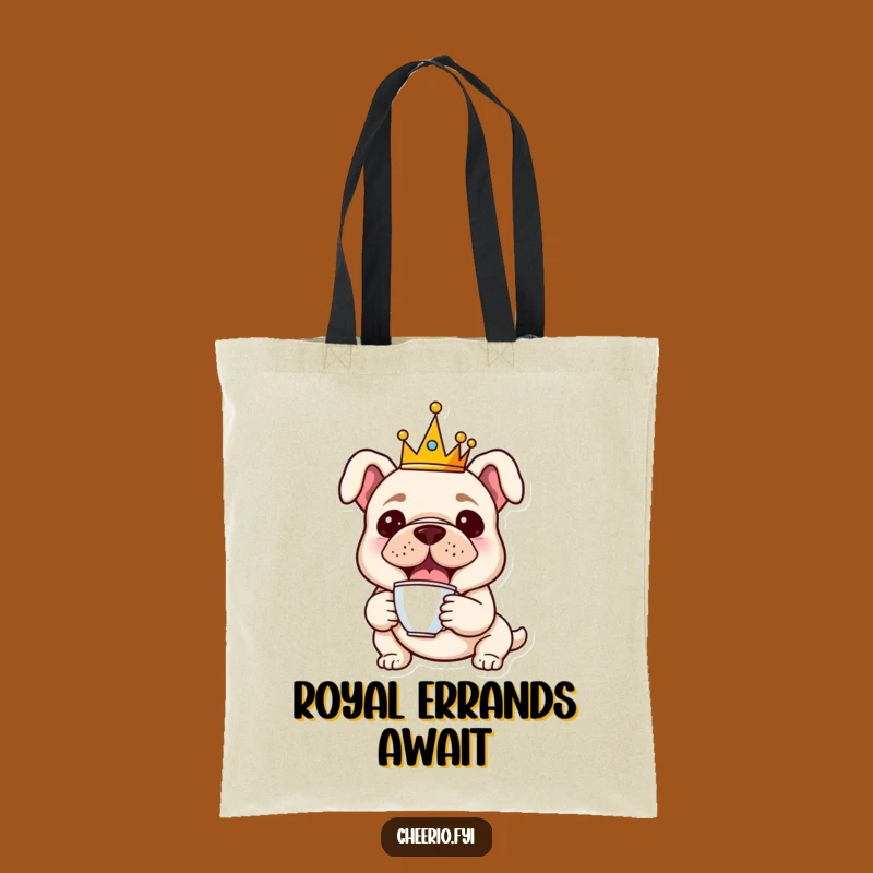 Funny Bulldog Tote Bag: Royal Canine Companion with Crown and Teacup, a Chic Funny Gift